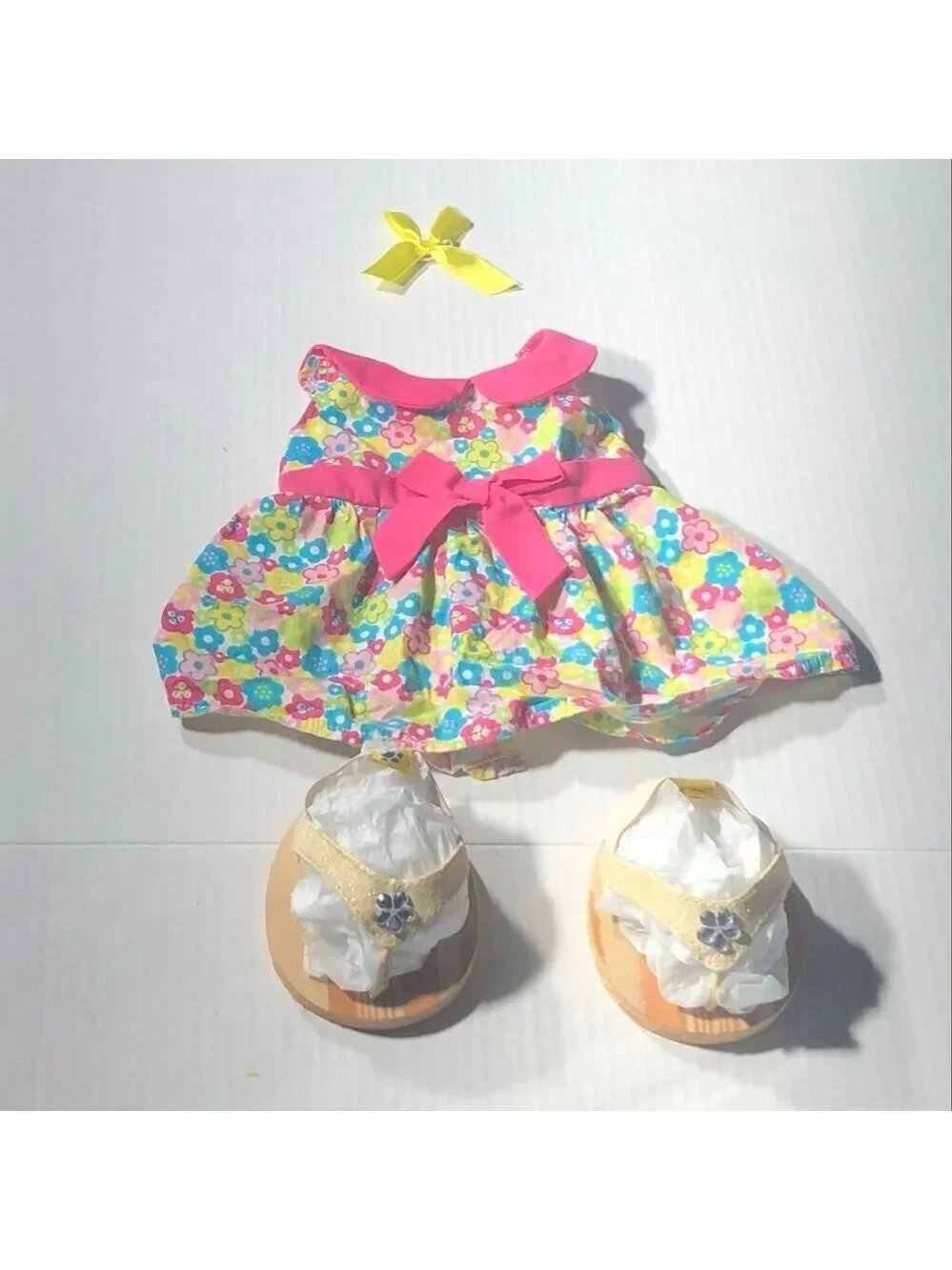 Build-A-Bear outfit set floral dress sparkly flipflop sandals bow summer cottage